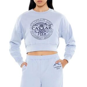 Forever 21 Blue CAVIAR GRAPHIC CROPPED PULLOVER Crewneck Size S